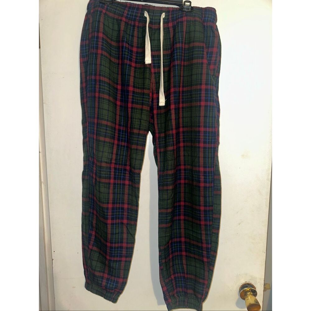 Abercrombie & Fitch Plaid Flannel Jogger Pants soft Men's large L Red Green Slee